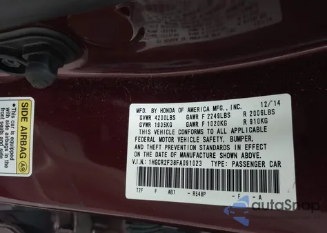 2015 Honda Accord Lx from USA, damaged, VIN 1HGCR2F38FA091023